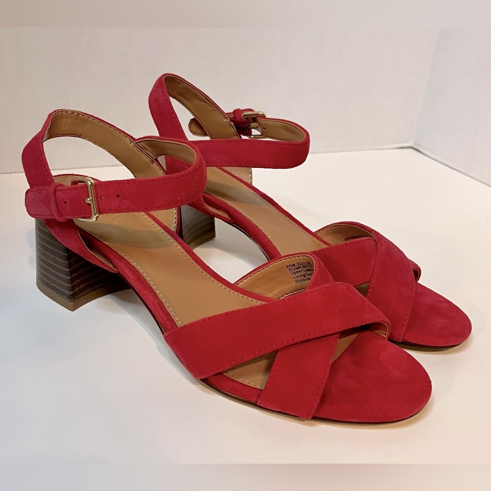 J. Crew Suede low block-heel sandals in dark red poppy women size US 6 strappy
